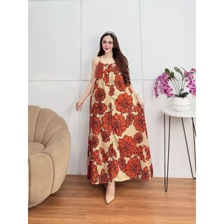 Dress Yukensi Panjang Bunga Peony  Bahan Rayon Adem Nyaman Di Pakai Daster Tanpa Lengan
