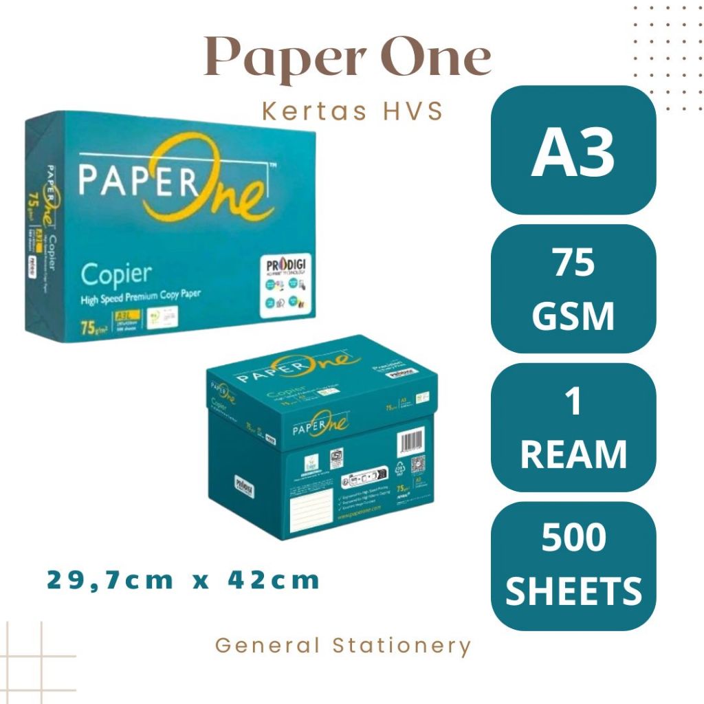 Paper One A3 75 แกรม / HVS Copy Paper A3 75 แกรม Paperone / 1 Ream