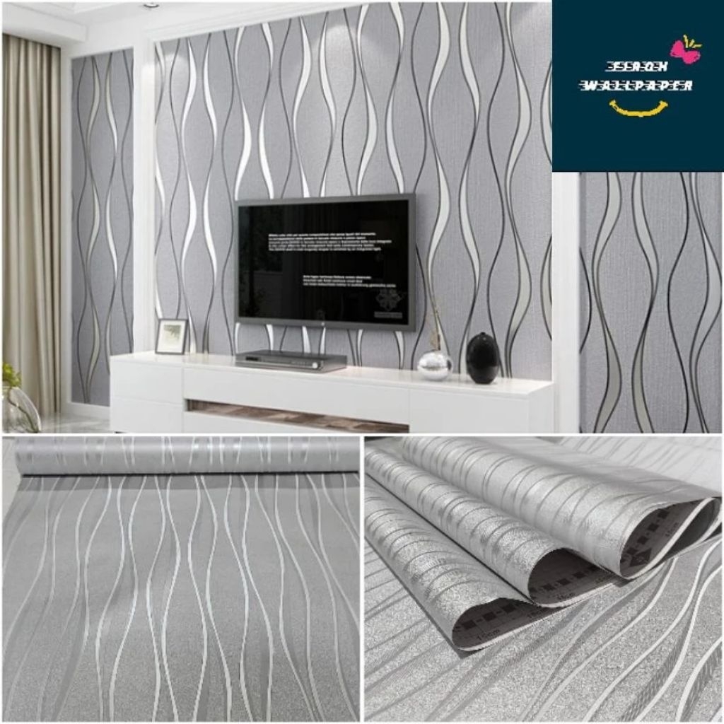 X8 WALLSTICKER/WALLPAPER STICKER UK 45CM X 8 MTR EMBOSSED FIBER GREY WAVE