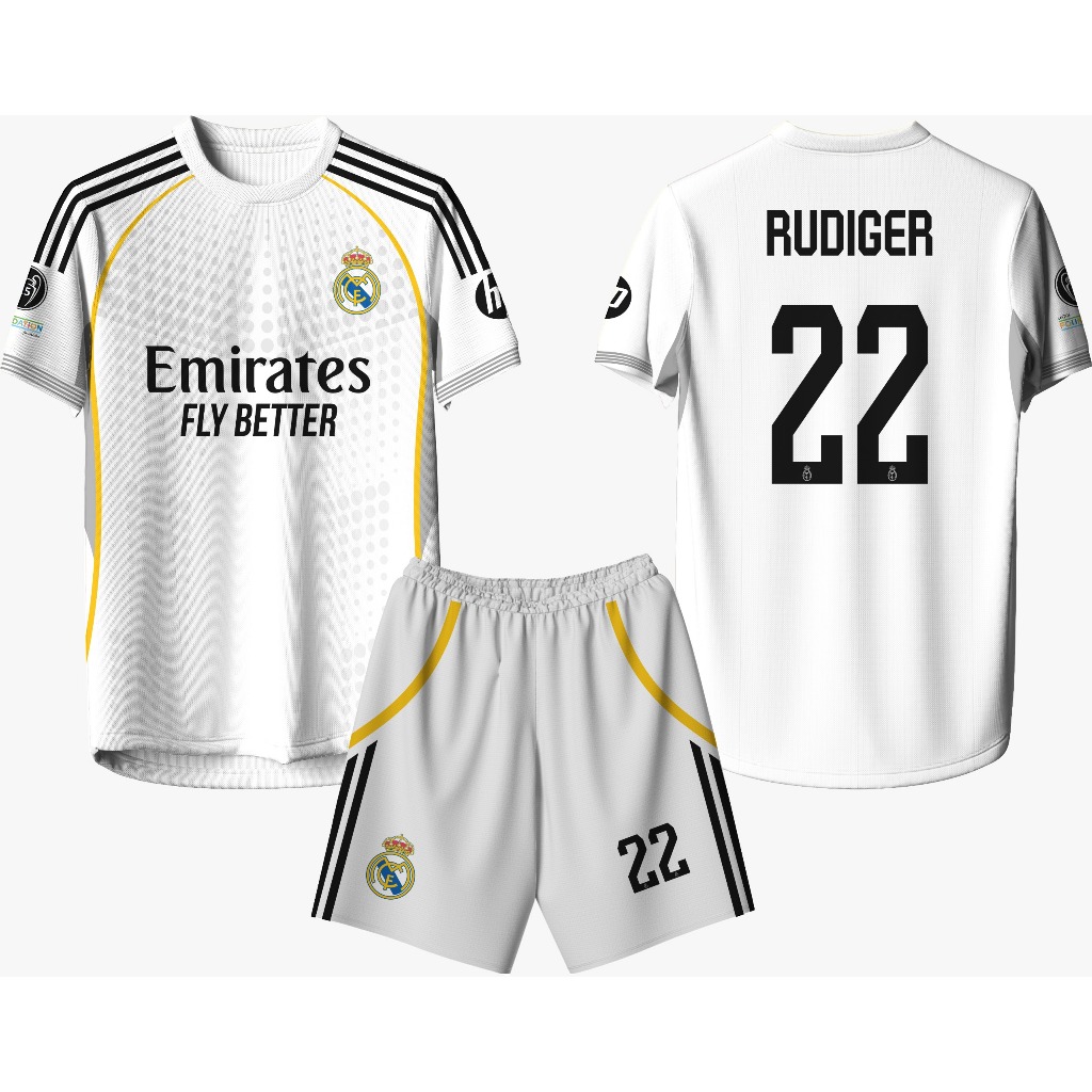 B0LA RUDIGER M4DR1D FOOTBALL JERSEY H0ME2025-2026 SHORT Free Custom ชื่อและหมายเลขด้านหลัง