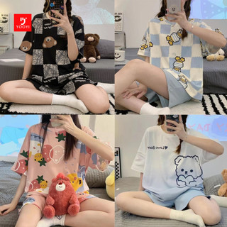 Yooyi Baju Tidur Wanita HP Piyama Lengan Pendek Celana Pendek Setelan Hotpants  Size L dan XXL 004
