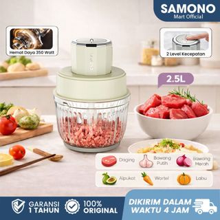 SAMONO Chopper 2,5 Liter Kaca 300 Watt Choper Elektrik Penggiling Daging dan Bumbu Dapur Low Watt Coper Multifungsi 4 Mata Pisau Blender Portable Serbaguna SW-CG350 Meat Grinder Garansi Resmi
