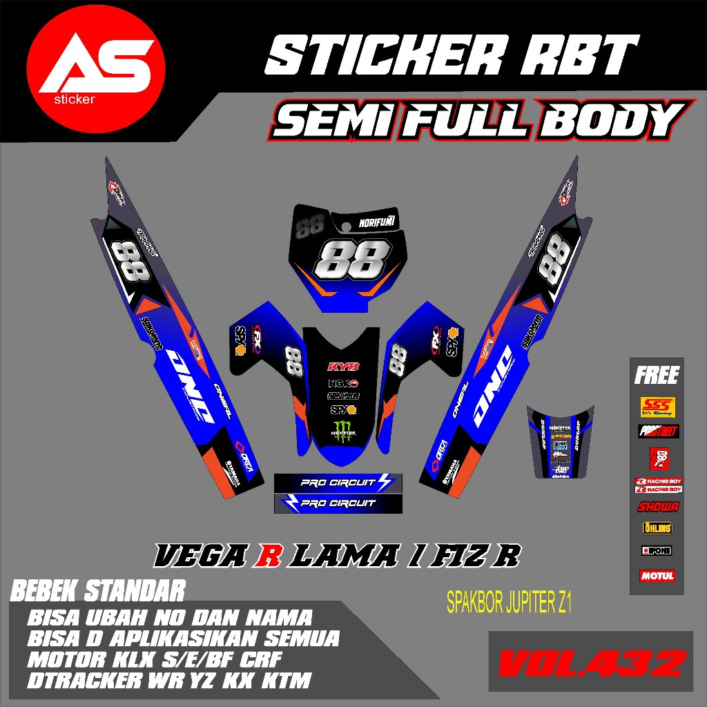 สติ๊กเกอร์ RBT VEGA R OLD/FIZ R SPAKBOR JUPITER Z1 SEMI FULL BODY MOTOR RBT BEBEK MODIF SUPERMOTO YZ