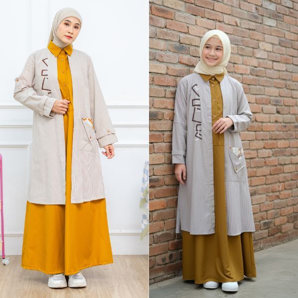 Lunango Official - LG 915 Adult Couple Outer Dress & LGA 917 ชุดเด็ก 2 ลาย Modern, Casual Daily Musl