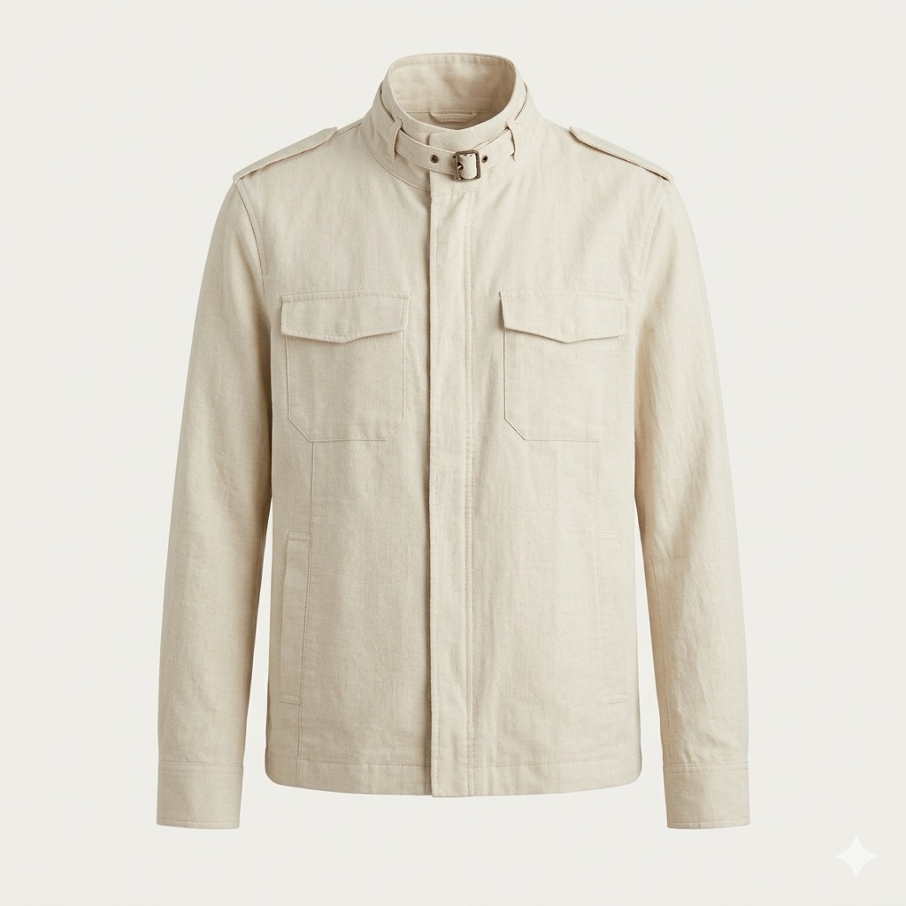 Uniqlo - เสื้อแจ็คเก็ต Linen Blend Biker - เบจอ่อน - ไซส์ M