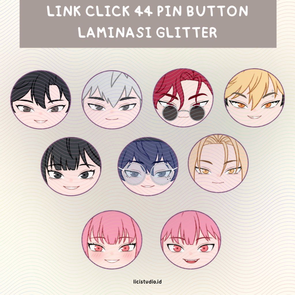 [READY] PIN BUTTON LINK CLICK 44mm GLITTER LAMINATION / PIN PIN LINK CLICK 44mm / PIN BUTTON LINK CL