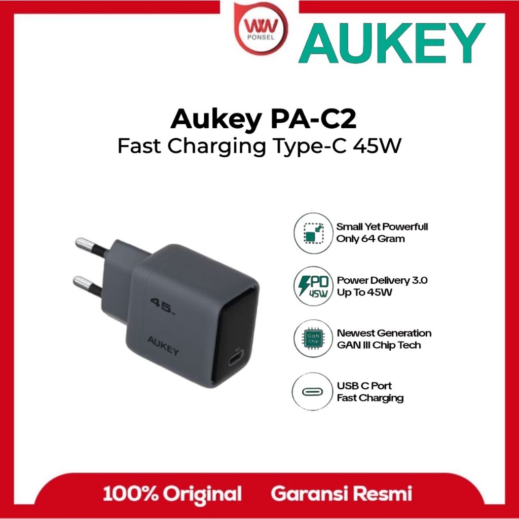 AUKEY PA-C2 Charger Type C 45W GAN III PD 3.0 PPS Super Fast Charging Comet 45W Series