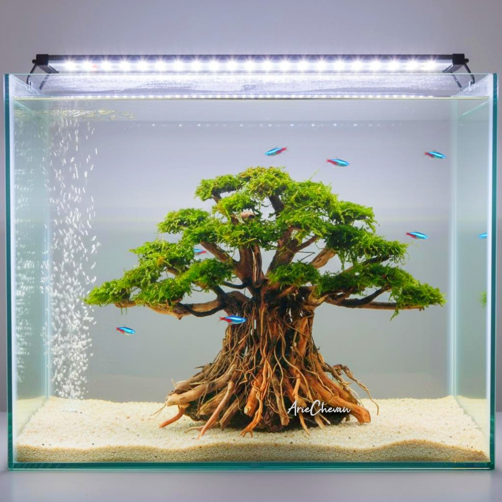 ตกแต่งตู้ปลา bonsai tree banyan aquascape สูง 15 ซม