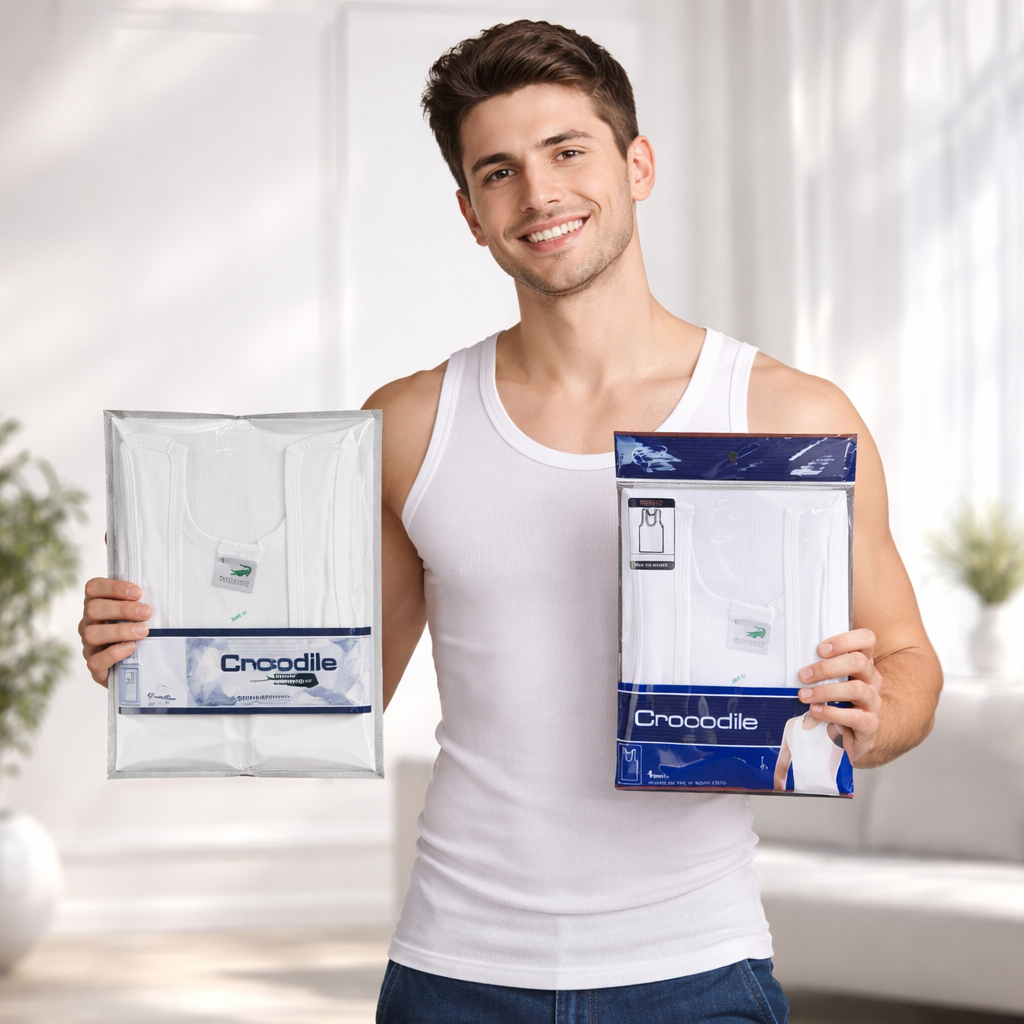 KATUN (6 ชิ้น) เสื้อกล้ามจระเข้ผู้ชาย สีขาวล้วน Type 801 || เสื้อกล้ามผู้ชาย Crocodile SALUR 801V เส