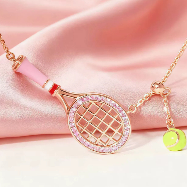 สร้อยคอไม้เทนนิส Padel สแตนเลส 18K Gold Anti-Rust | Padel Pickleball Pink Gold Anti-Rust สร้อยคอไม้เ