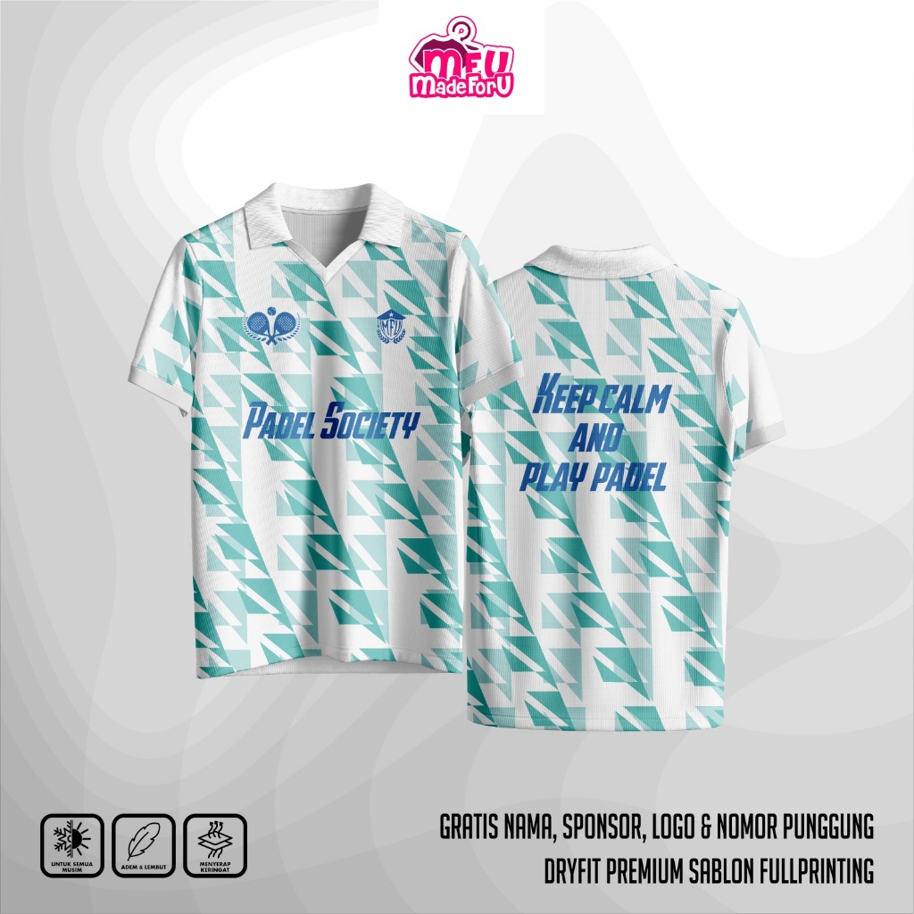 เสื้อคอปกโปโล Padel Society | ฟรีโลโก้ชื่อที่กําหนดเองหมายเลข สปอนเซอร์ | Dryfit Premium Full Printi