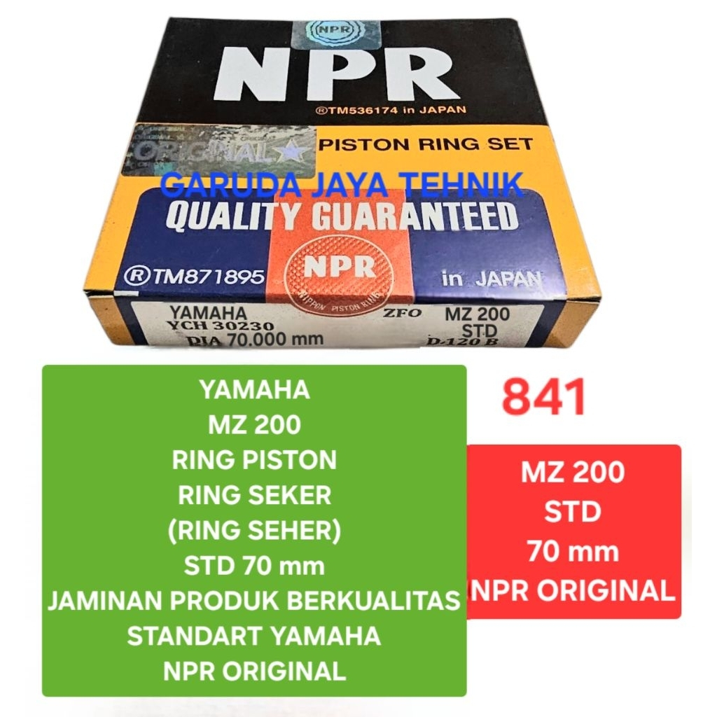 แหวนชุดแหวนลูกสูบแหวนลูกสูบแหวนลูกสูบแหวนลูกสูบ STD yamaha MZ200 MZ 200 NPR ORIGINAL มาตรฐานแท้yamah