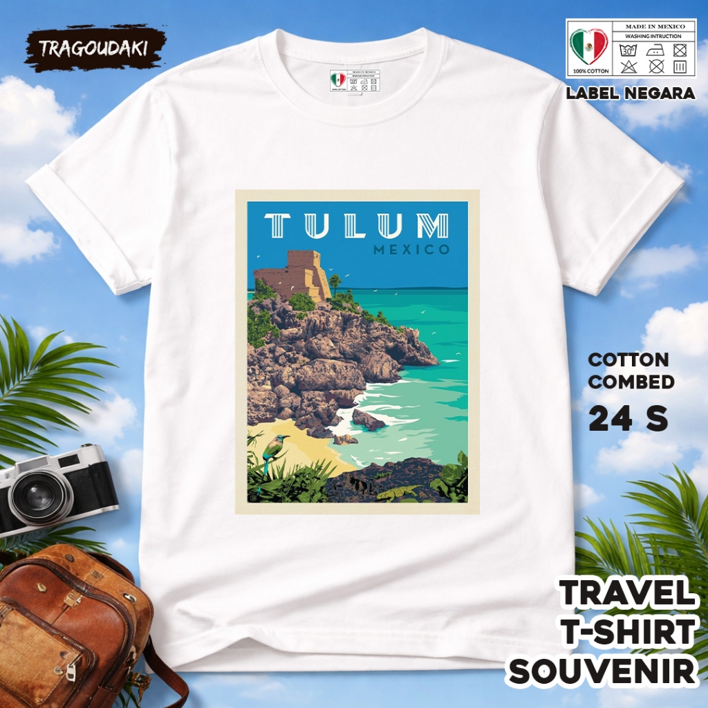 MEXICO ของที่ระลึก T-SHIRT MEXICO 27 ของที่ระลึก Tag เสื้อทําจากผ้าฝ้ายหวี 24s