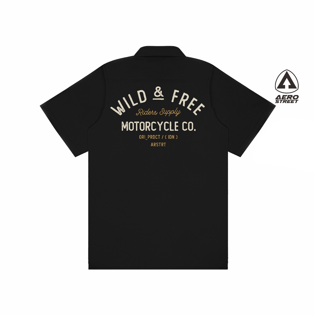 Aerostreet Wild And Free เสื้อยืดสีดําผู้ชายผู้ชายผ้าฝ้ายสบาย