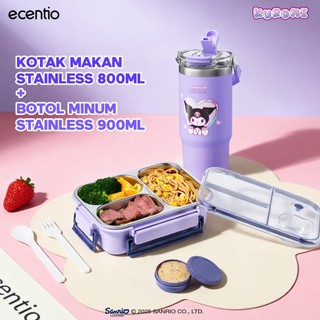 [Hampers Kado] ecentio Kuromi Set Tumbler & Toples Sanrio Kuromi IP - Tumbler 900ml Stainless 304 & Toples 1L 304 Lunch Box 4 Ruang Tumblr Aesthetic Kotak Bekal Anak Perempuan Ramadhan Hampers Ulang Tahun