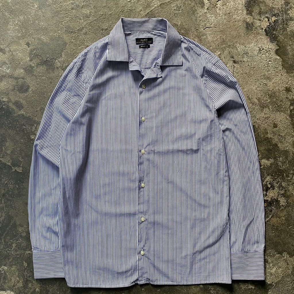 KEMEJA Zara Navy Striped Long Sleeve Shirt scnd prlvd original Striped Shirt