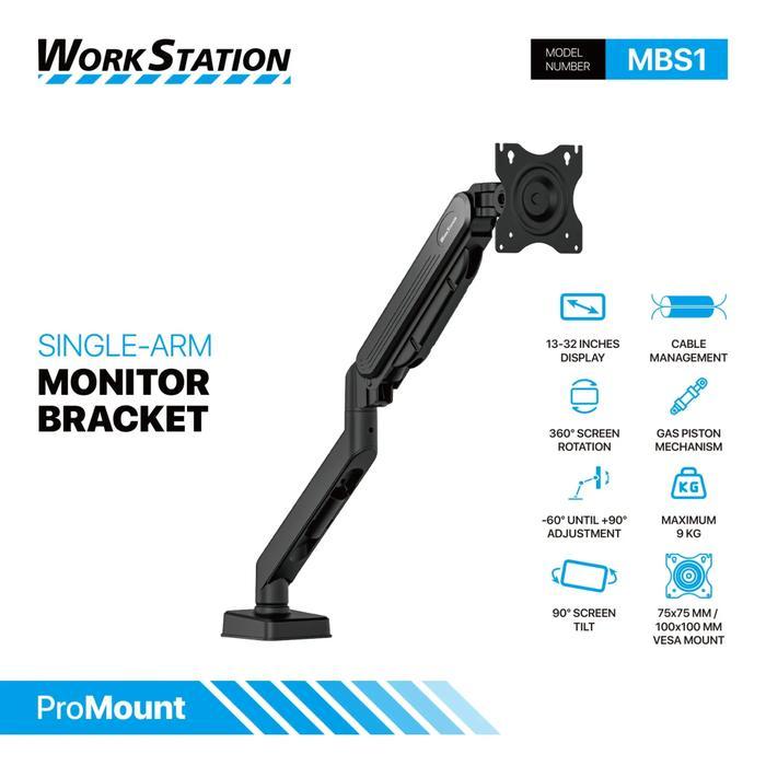 FANTECH MBS1 Workstation PROSINGLE ARM Bracket - FANTECH Workstation MBS1 SINGLE ARM Monitor Bracket
