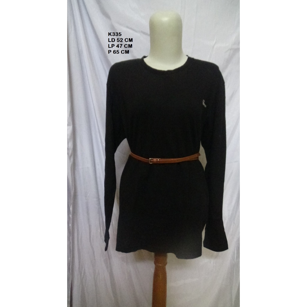 K335 เสื้อยืดผ้าถักแขนยาว - เสื้อสีดําพื้นฐานลําลองผู้หญิง