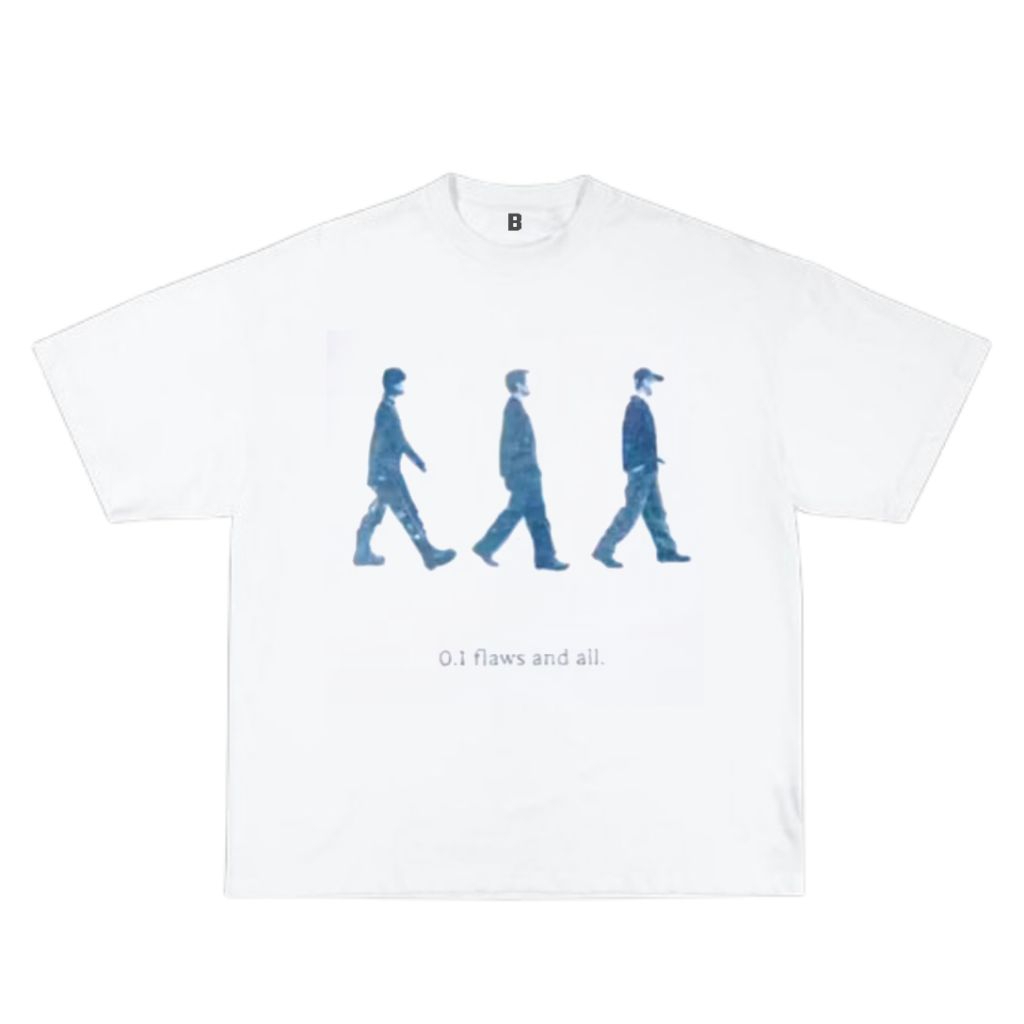 เสื้อยืด WAVE TO EARTH BAND | 0.1 FLAWS และทั้งหมด | พอดีปกติ | รองเท้าวินเทจพรีเมี่ยมสีขาว | วงดนตร