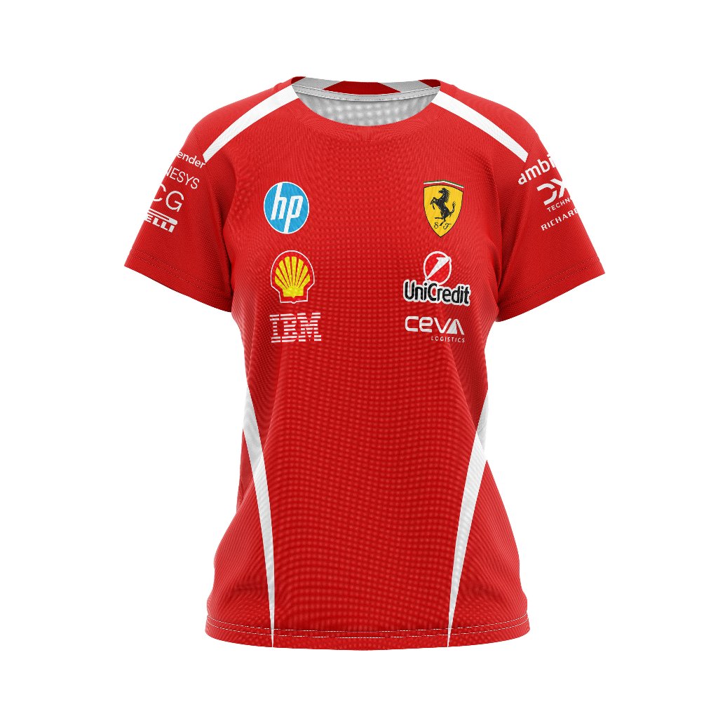 เสื้อยืดผู้หญิง Jersey Racing F1 ใหม่ 2026 Ferrari Driver & Team Ver พิมพ์เต็มฟรีชื่อที่กําหนดเอง, โลโก้, สี
