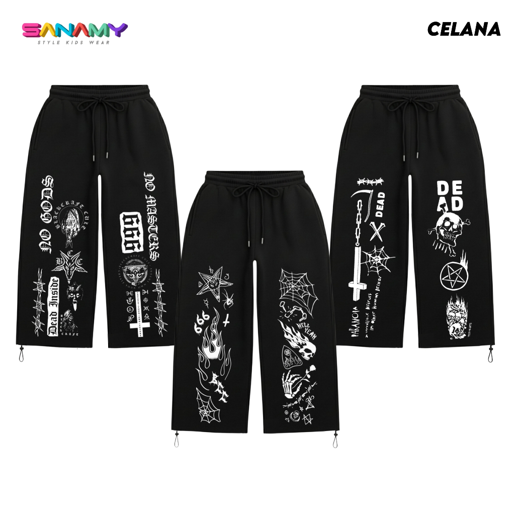 SANAMY Skena Baggy Pants สําหรับเด็กผู้ชาย SweatPants อายุ 7-12 ปี ขนแกะสีดํา CSKA-011