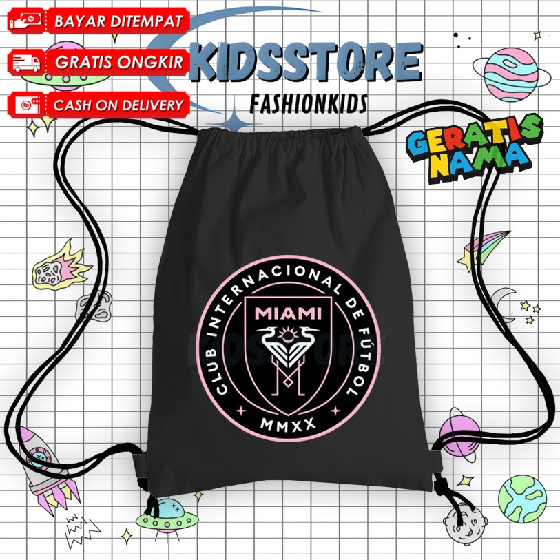 Inter Miami FC Kids String Bag ชื่อฟรี / กระเป๋าหูรูด Cordura Inter Miami Fashion Club Backpack