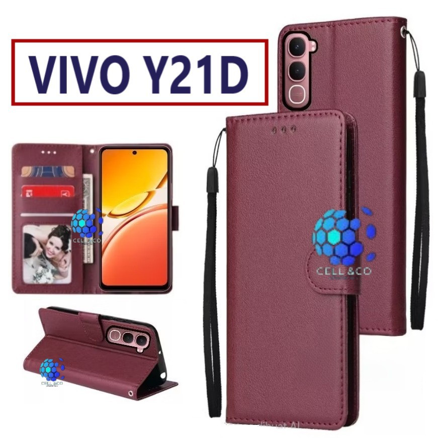 CASE VIVO Y21D FLIP LEATHER WALLET PREMIUM FLIP CASE OPEN CLOSE HP CASE FLIP CASE VIVO Y21D