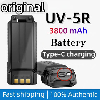 Baterai UV-5R 3800 mAh Hitam Original, Type-C Charging, 100% Asli for BF-UV5R Series Walkie Talkie