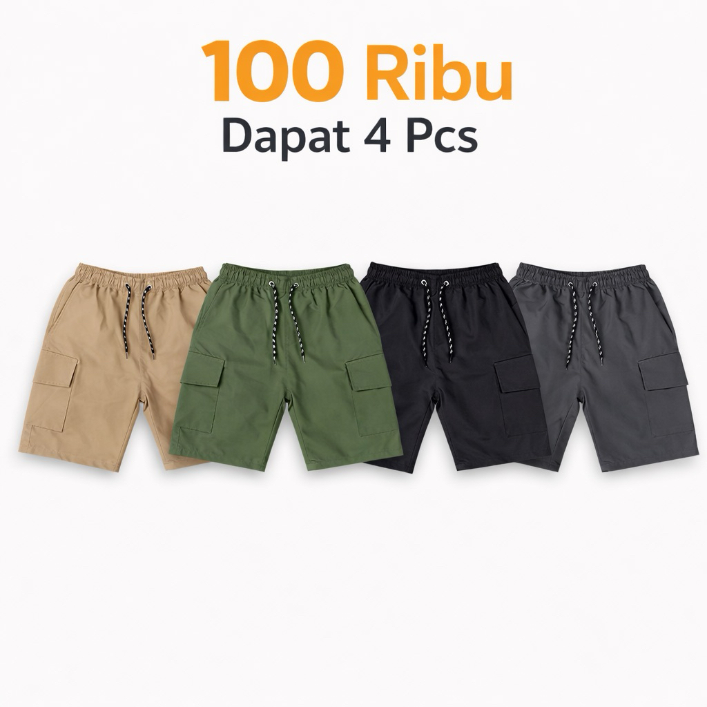 CONTENTTS 4 PCS Broadsot Cargo Shorts Distro Unisex Chino Cargo Pants