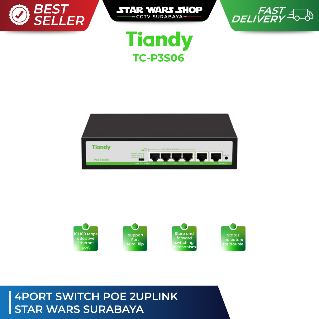 Tiandy TC-P3S06 4PORT SWITCH POE 2UPLINK