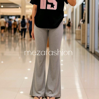 Flare Pants Cutbray Rib Knit  Stretch Wanita Celana Panjang Highwaist Casual