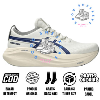 Sepatu Running Pria Gel Nimbus 27 Birch Cream Navy Original