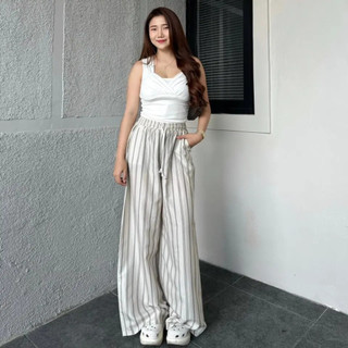 Kulot Pinstripe - Everyday Pants - Strip Pants - Celana Panjang Wanita Baggy Kantor Kuliah - Kulot Pinstripe - Celana Formal Casual Wanita Loose Basic