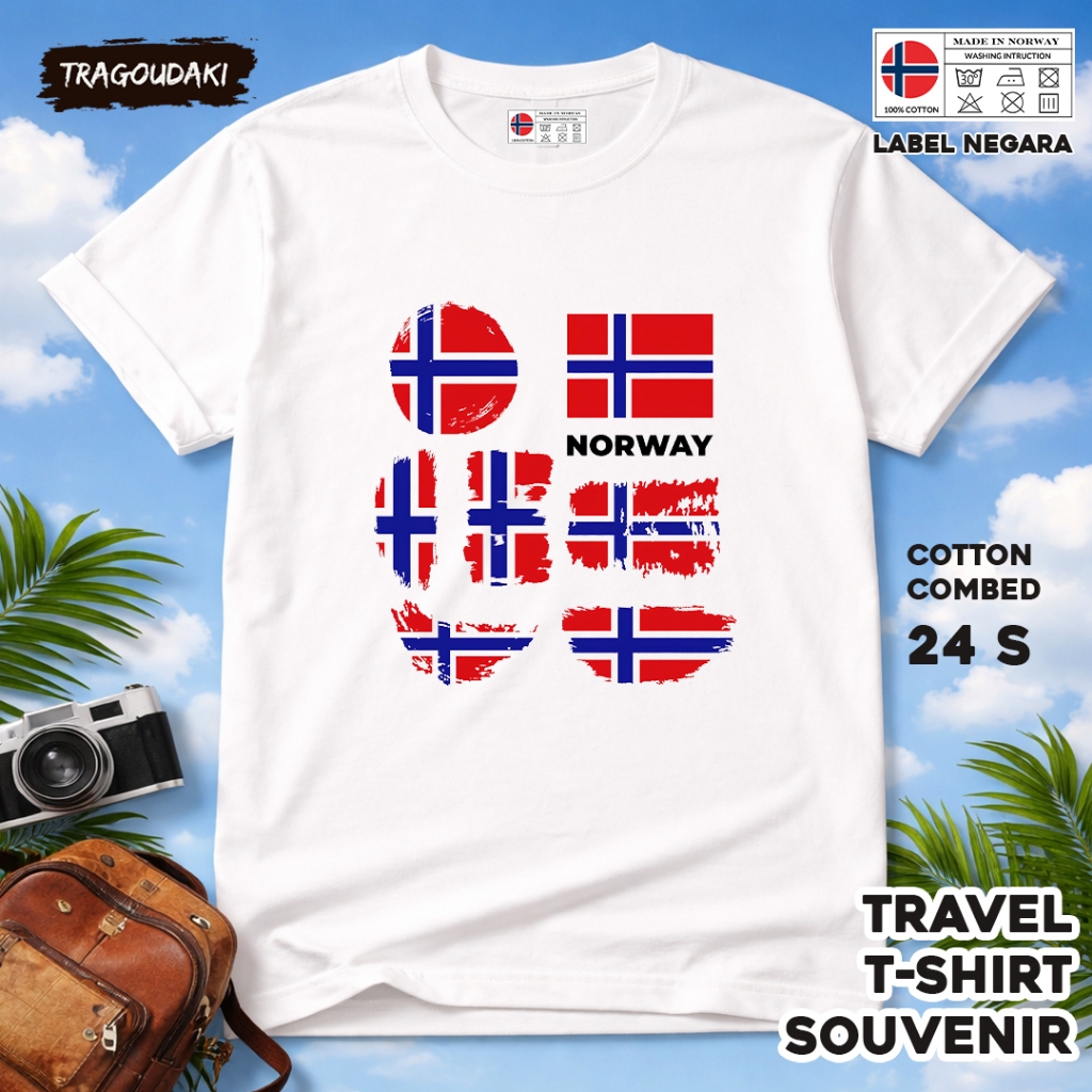 NORWAY เสื้อยืดของที่ระลึก NORWAY 32 Tag ของที่ระลึกเสื้อผ้าทําจากผ้าฝ้ายหวี 24 วินาที