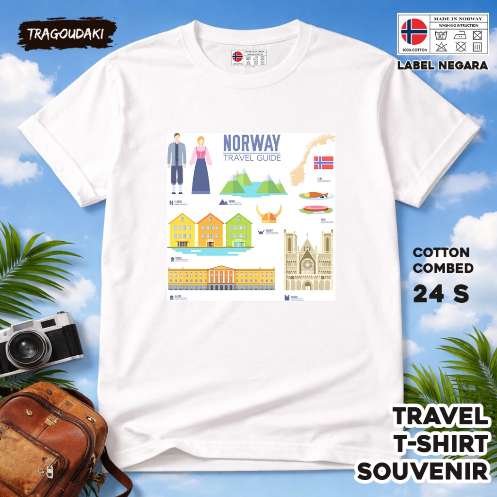 NORWAY เสื้อยืดของที่ระลึก NORWAY 36 Tag เสื้อผ้าของที่ระลึกทําจากผ้าฝ้ายหวี 24 วินาที