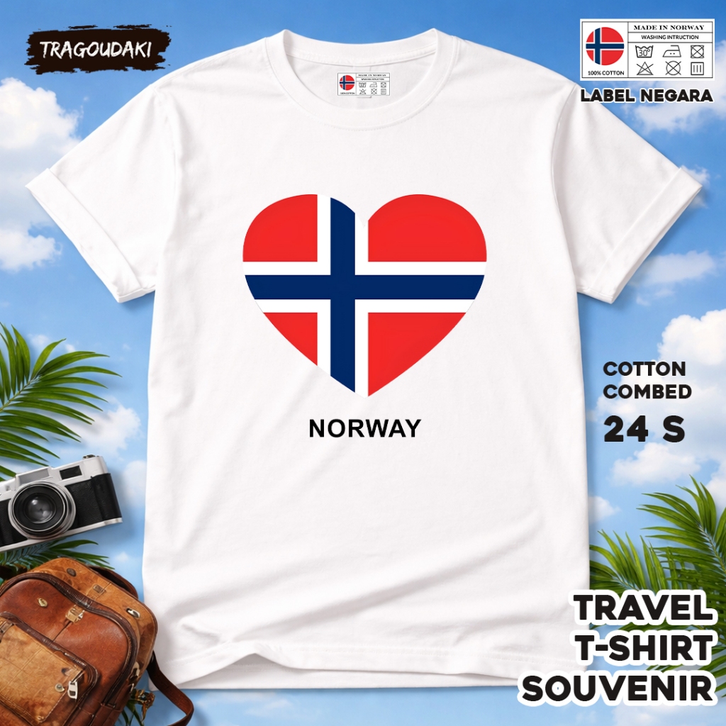 เสื้อยืดของที่ระลึก NORWAY NORWAY 38 Tag เสื้อผ้าของที่ระลึกทําจากผ้าฝ้ายหวี 24 วินาที