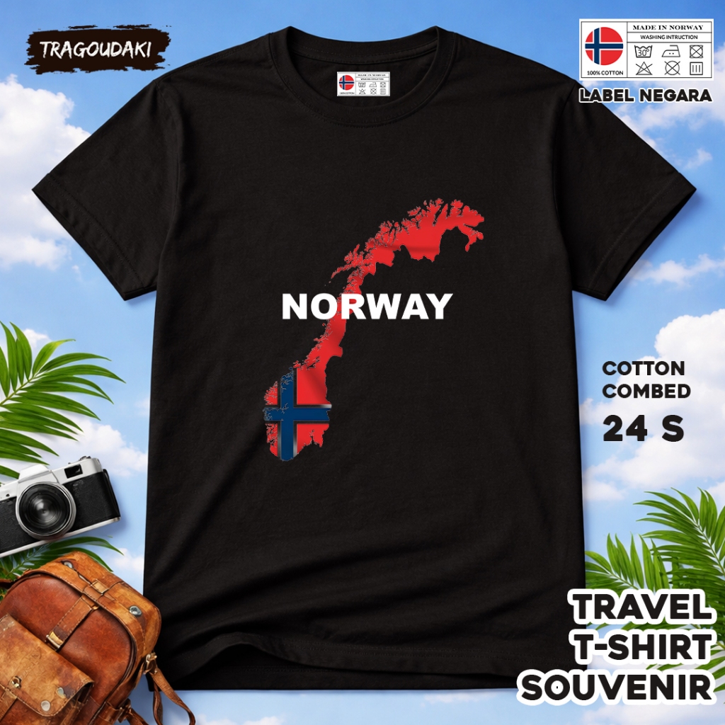 NORWAY เสื้อยืดของที่ระลึก NORWAY 74 Tag เสื้อผ้าของที่ระลึกทําจากผ้าฝ้ายหวี 24 วินาที