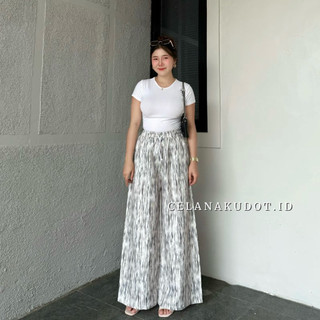 Celanakudot - Everyday Pants - Motif Abstrak - Celana Panjang Wanita Baggy Kantor Kuliah - Kulot Pinstripe - Celana Formal Casual Wanita Loose Basic