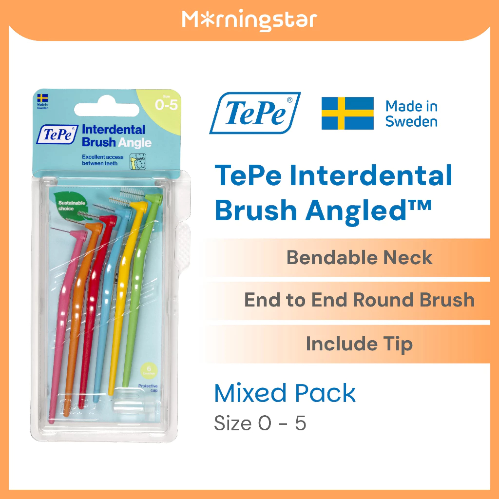 TePe Interdental Brush Angle - (แพ็ค Blister, @6 ชิ้น/แพ็ค) - แปรงสีฟันจัดฟัน