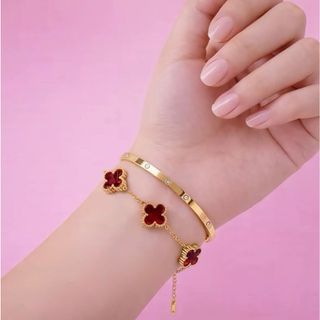 Set Gelang Bangle Slim Nagitan Dan Gelang Bunga Semanggi Titanium Anti Karat Tidak Mudah Luntur Aksesories Fashion Wanita Korean Style