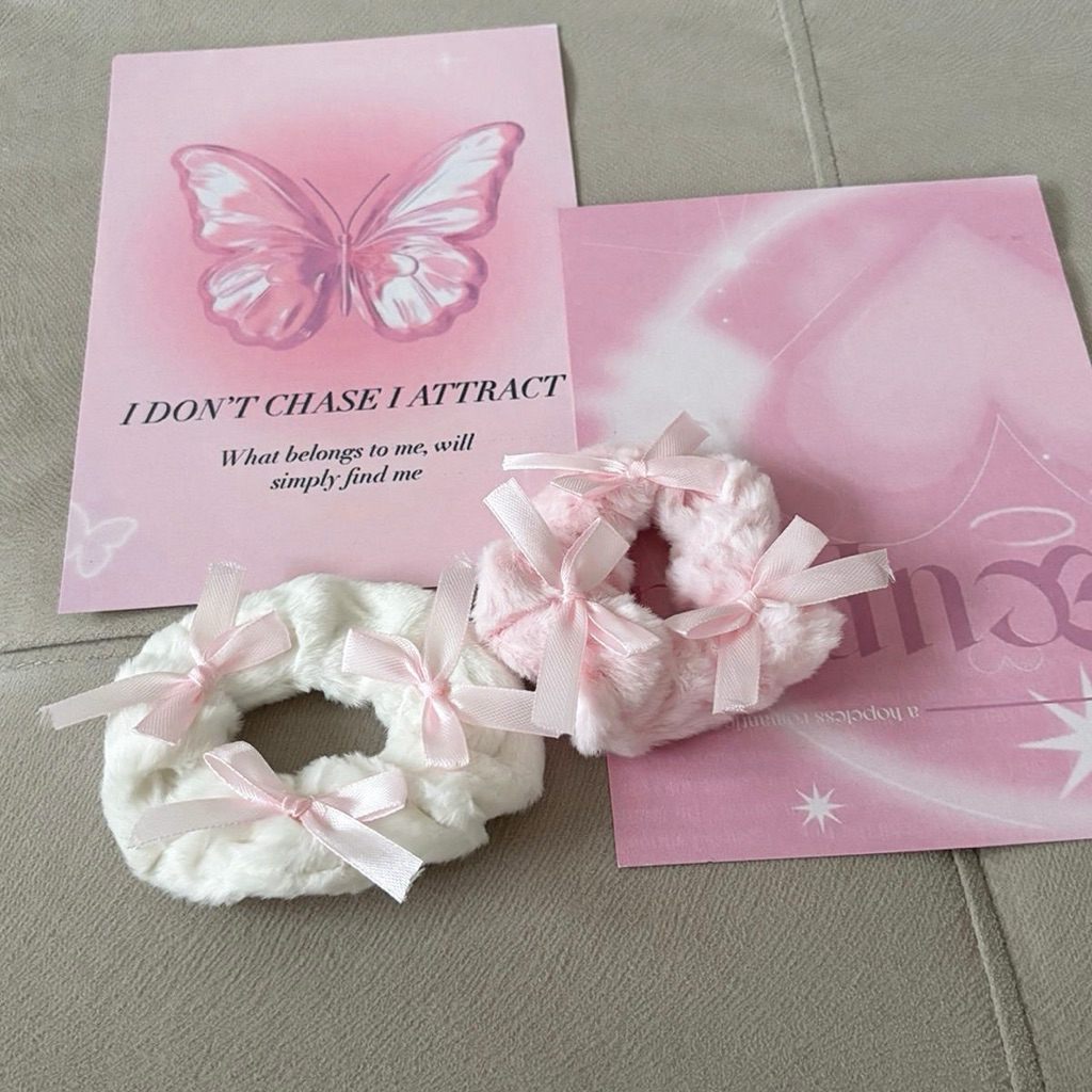 Mocorie - Calliope Ribbon Scrunchie / coquette Scrunchie / Coquette Bow Hair Tie / Pink coquette Rib