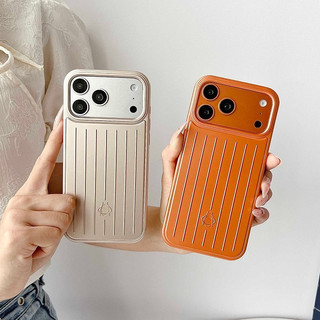 European and American luggage phone case suitable for Apple iPhone 17 phone case silver minimalist iPhone 17 16 15 14 13PM metal protective case
