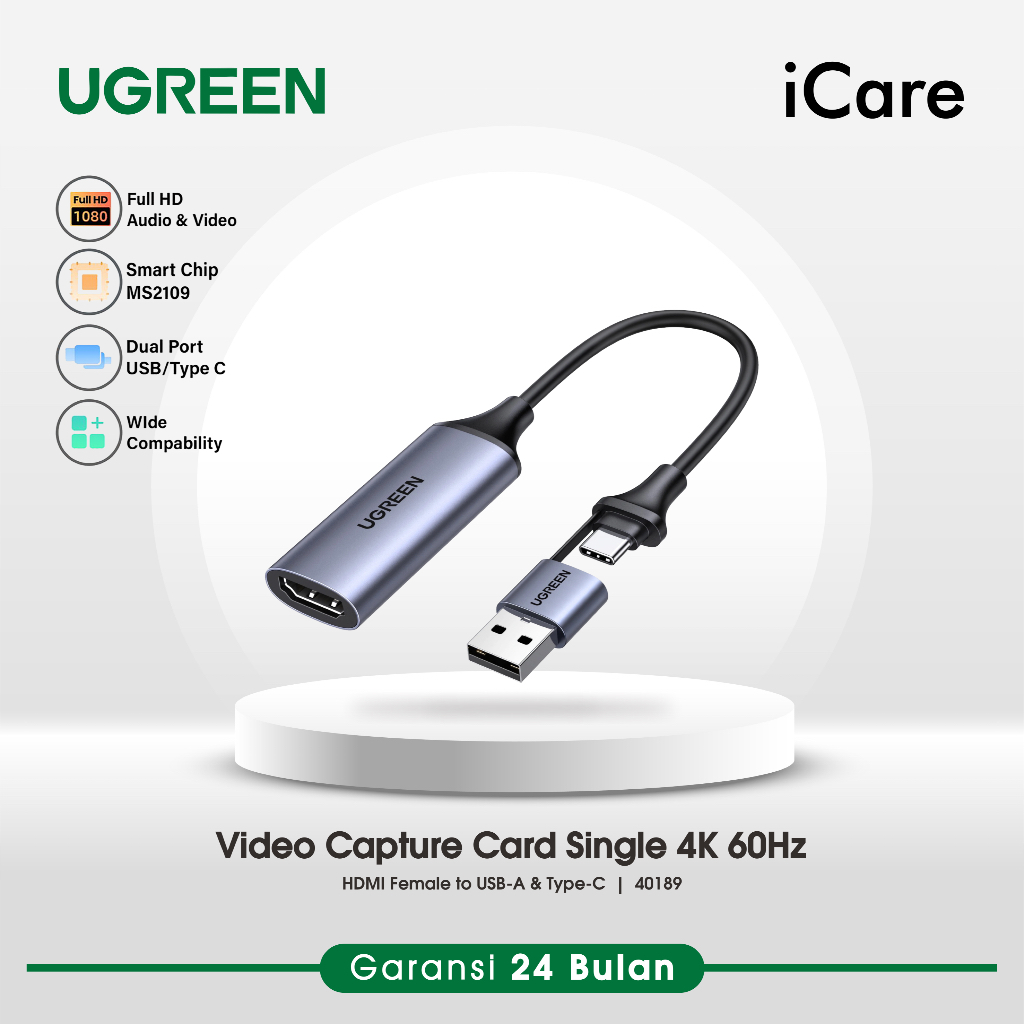UGREEN การ์ดจับภาพวิดีโอ HDMI HD 4K 60Hz บันทึกวิดีโอเกม 40189