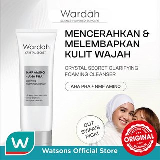 Wardah Face Wash Crystal Secret NMF Amino AHA PHA Clarifying Foaming Cleanser 100 ml - Face Wash untuk Mencerahkan - Sabun Cuci Muka - Cocok Untuk Semua Jenis Kulit