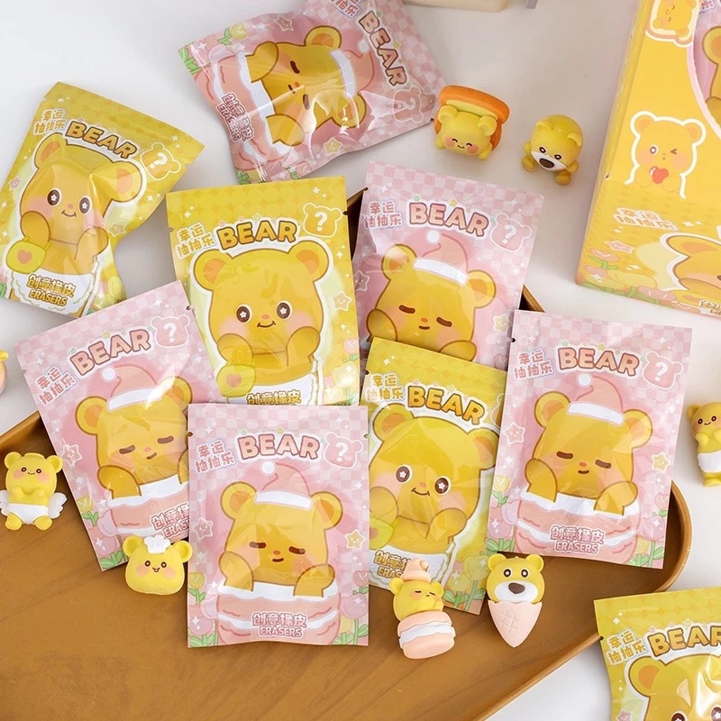 BLIND BOX ERASER PLASTIC BAG BUTTER BEAR / CUTE MYSTERY BAG BUTTER BEAR ERASER