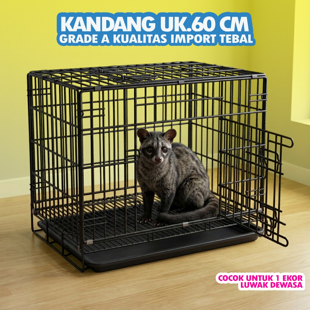 นําเข้า PREMIUM THICK LUWAK CAGE UK.60 - ฟรี LADDER RACK, NAME TAG, TRAY - UK.48 X 30 X 38, FOLDABLE