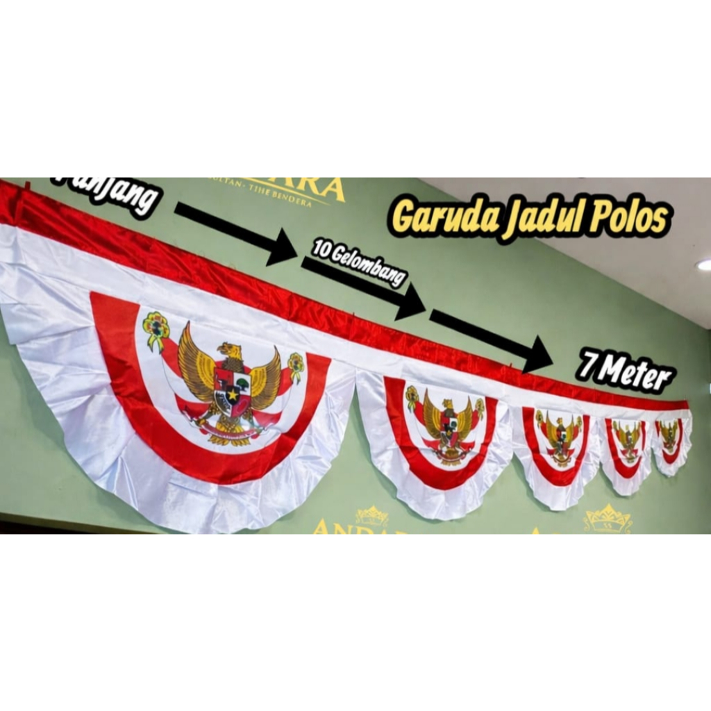 MERAH RED AND WHITE GARUDA BACKGROUND FLAG WITH Ruffles ลูกไม้
