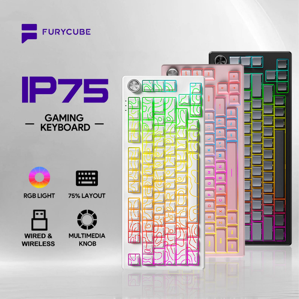 FURYCUBE IP75 ลูกบิดเมมเบรน 75% เค้าโครง RGB ปะเก็น Mount Mechanical Feel คีย์บอร์ดควบคุมคีย์บอร์ดเก