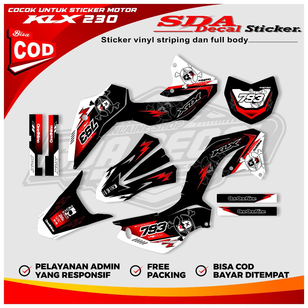 KLX 230 Full Body Decal Sticker - KLX 230 Full Body Decal สติกเกอร์สามารถปรับแต่งชื่อและหมายเลข SDA.