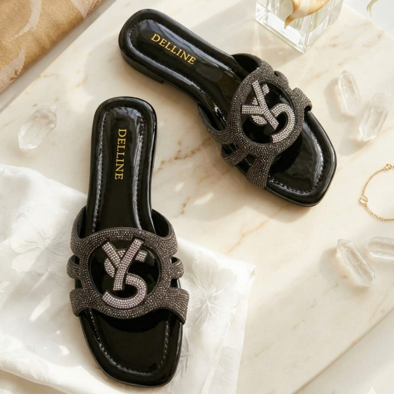 DELLINE LUXURY FULL CRYSTAL FLAT SANDALS RF 02 DAILY FLAT SANDALS